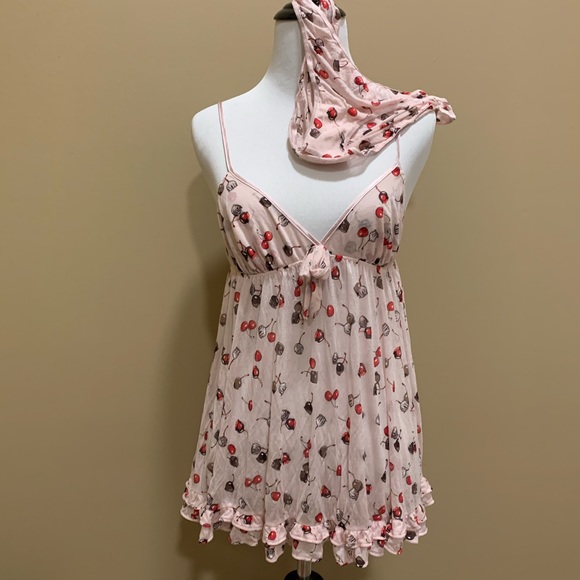 VS Vintage Chocolate Covered Cherries Babydoll & Panty Lingerie Set